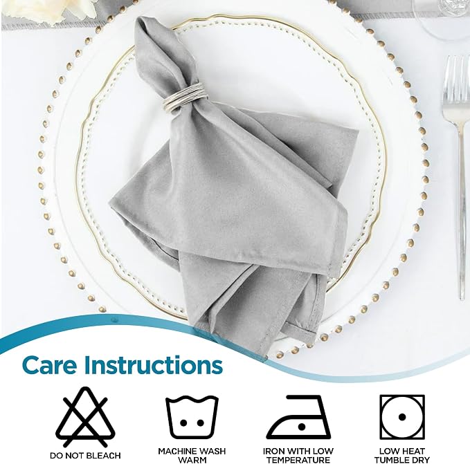 Leading Linens 20 pcs Silver 20"x20" Polyester Cloth Napkins | Premium, soft, & durable square linen napkins, perfect for weddings, dining, restaurants, & parties. Washable. - Image 6