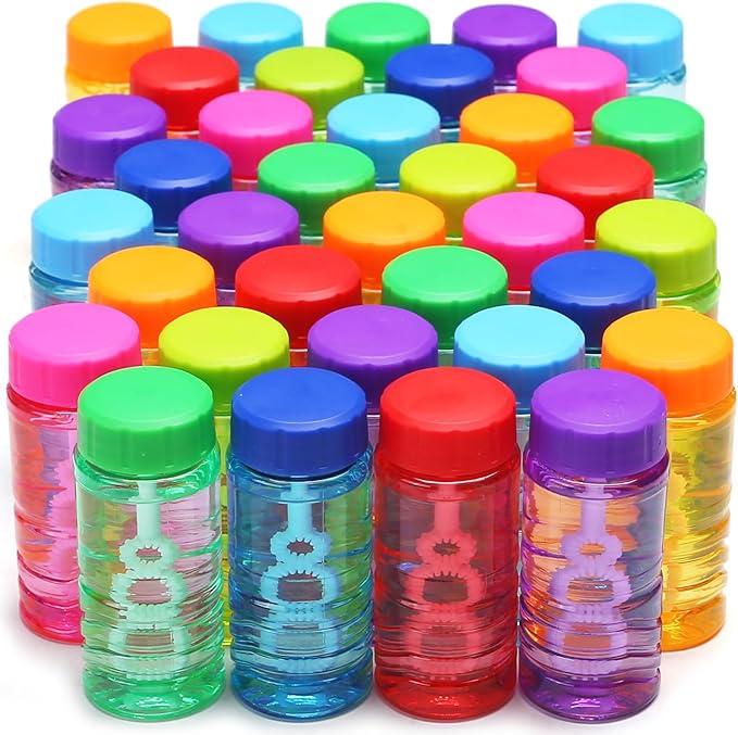 48 Pack Bubble Bottle with Wand Attached to the Cap (8 Colors), Bubbles Bulk Set for Kids Party Favors, Blower Bubbles Refill Toy for Toddler Summer Outside, Birthday Gift, Goody Bag Stuffers Supplies
