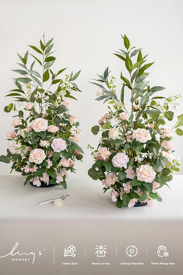 Ling's moment 36" Tall Ground Wedding Flowers, Blush & Cream, 2pcs | Free Standing Artificial Arrangements, Wedding Arch Altar Decor, Aisle Chair Backdrop Decoration - Image 7