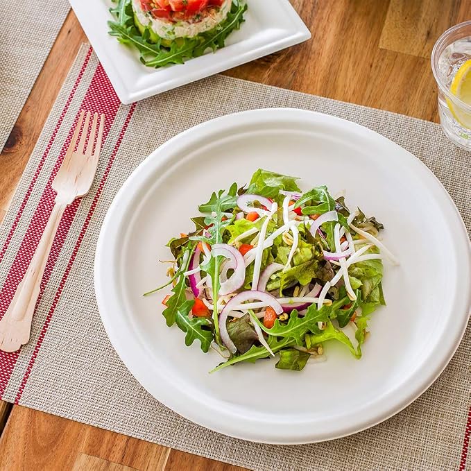 Restaurantware Pulp Tek 10.3 Inch Eco-Friendly Plates 100 Large Disposable Dinner Plates - Made From Natural Sugarcane Fibers Heavy-Duty White Bagasse Premium Plates Sturdy Round - Image 3