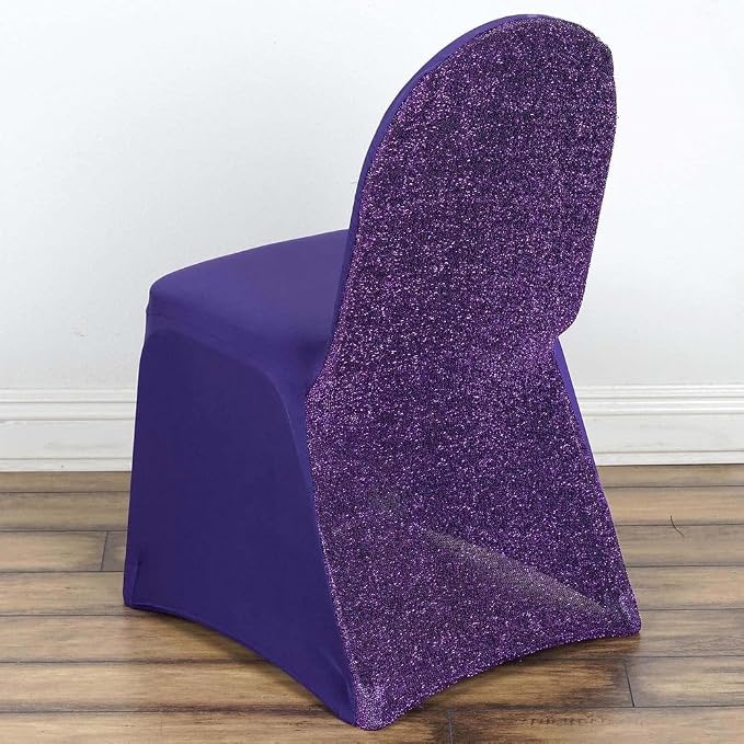 Tableclothsfactory 40PCS Purple Spandex Stretch Banquet Chair Cover with Metallic Glitte Dinning Event Slipcover for Wedding Party Banquet by TABLECLOTHSFACTORY