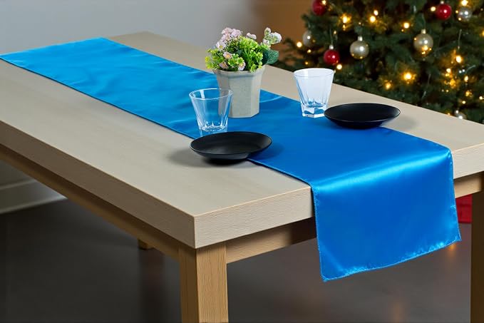 Pack of 25 Satin Table Runners 12 x 108 Inch Long Wedding Sateen Bright Silk Smooth Table Runner for Wedding Reception Birthday Graduation Party Event Banquet Dinner Decoration - Blue - Image 7