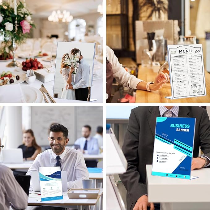 DECOHOBO 30 Pack Acrylic Sign Holder 8.5 x 11, Clear Plastic Display Stands for Tabletop, L-Shape Acrylic Stands for Flyers, Documents, Office, Restaurants, Vertical Sign Holder 8.5x11 for Desktop - Image 7