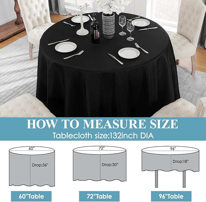 VidaFete 10 Pack Round Tablecloth 132inch Polyester Table Cloth, Black | Stain and Wrinkle Resistant Polyester Dining Table Cover for Kitchen Dining Party Wedding Tabletop Buffet Decoration - Image 7