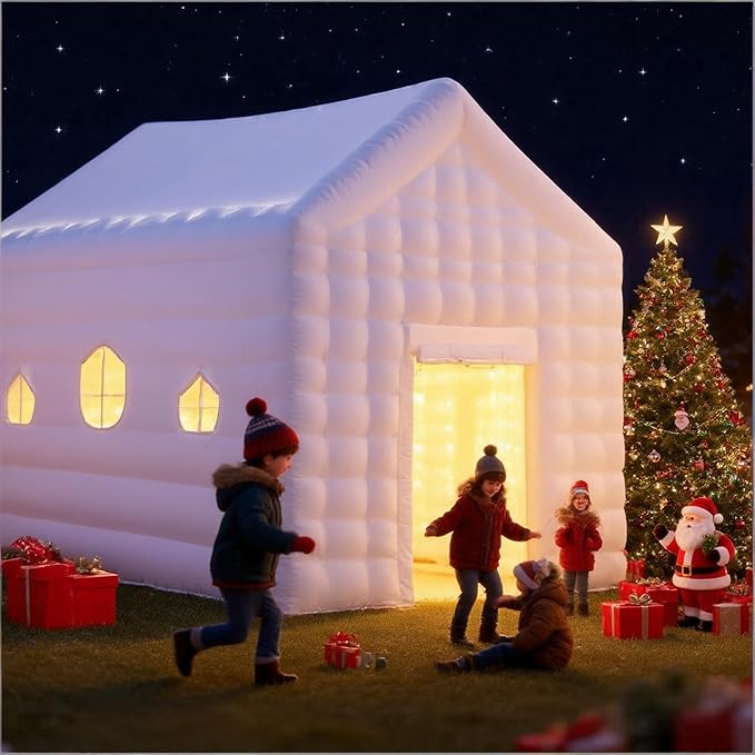 Inflatable Night Club Tent 18x15x15FT, Inflatable Party Tents Outdoor Event House with Blower Disco Lights, White Oxford Birthday Party Marquee Building for Nightclub, Entertainment, Rental Business