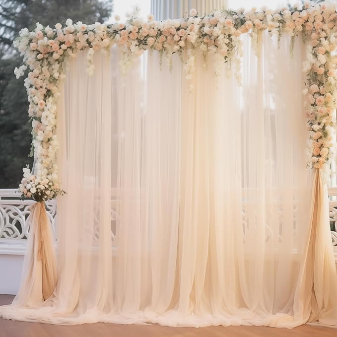 20x10 Champagne Tulle Backdrop Curtains for Parties, Sheer Backdrop Curtain Wedding Photo Backdrop Drapes for Baby Shower Photography Birthday Party - Image 7