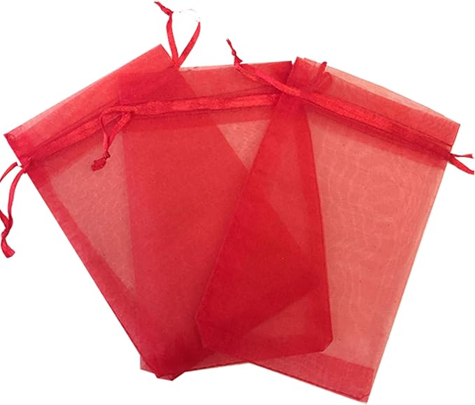 50 Red 5x7 Sheer Drawstring Organza Bags - Jewelry Pouches, Wedding Party Favor & Gift Bags - Kyezi Design and Craft by Kyezi+Design+and+Craft
