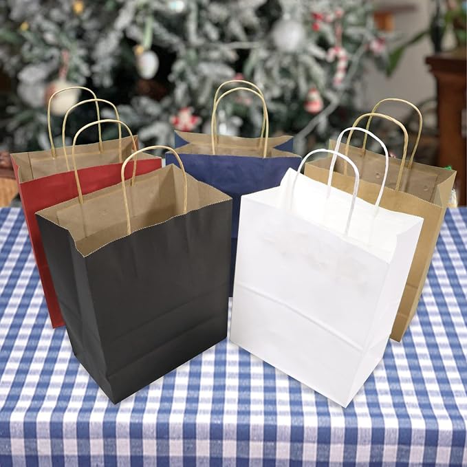vanhel 50-Pack Medium Black Kraft Paper Bags: 8x4.25x10.5 Inches,Kraft Paper Bags, Gift Bags with Handles, suitable for Christmas, Halloween, Business, Retail and Wedding - Image 5
