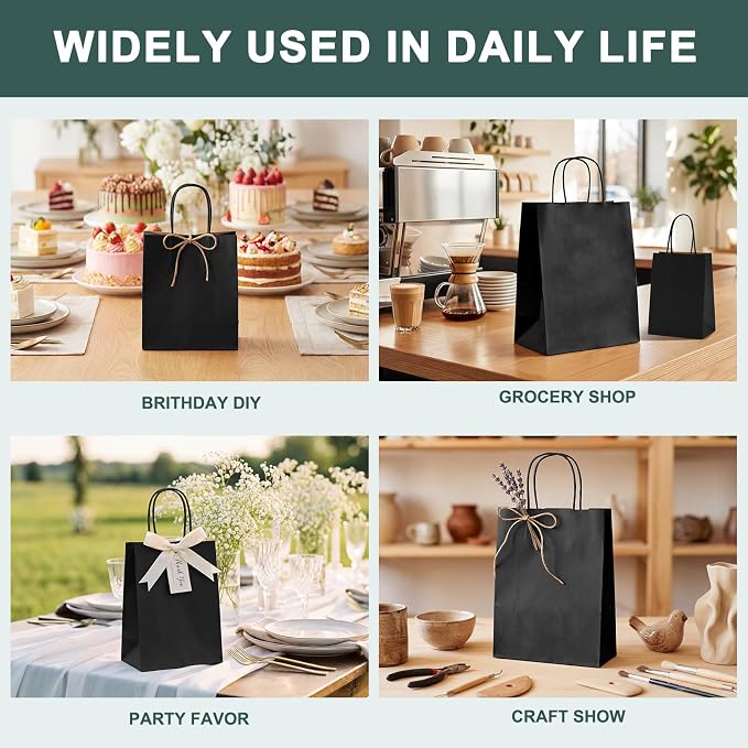 METRONIC 20Pcs 5.25x3.75x8 Small Black Gift Bags, Paper Bags with Handles | Heavy Duty Shopping Bag for Small Business, Boutique, Gift Wrap, Bulk - Image 8