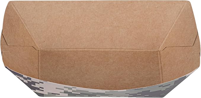 Restaurantware-Bio Tek 6 Ounce Boat Paper Boats, 400 Disposable #40 Food Trays - PE Lining, Durable, Camouflage Print Paper Food Baskets, For Concession Stands, Picnics, or Fairs, Stackable - Image 10