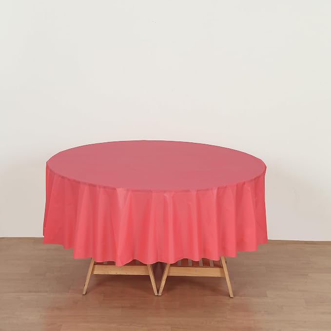 Evershine Case of 48 Pack Bulk Heavy Duty Coral Round 84" Plastic Table Covers Tablecloth (Reusable) (Round 84", Coral) - Image 4