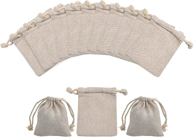 calary 50pcs Double Canvas Drawstring Bag Cotton Pouch Gift Sachet Bags Muslin Reusable Tea Bag 2.75x4 Inch - Image 7