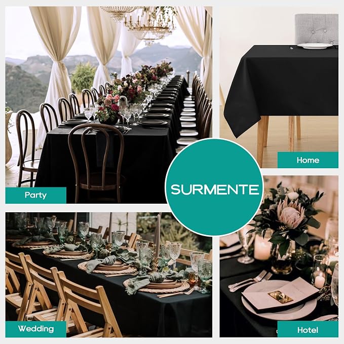 Surmente 10 Pack 90x156 Inch Black Tablecloth for 8 Foot Rectangle Tables | Dining Table Cover Protector, Wrinkle Free, Washable Polyester Fabric, 8ft Table Cloth for Wedding, Banquet, Restaurant - Image 8