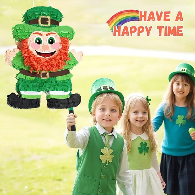 WERNNSAI St Patricks Day Piñata Game St.Patrick's Kids Piñata with Blindfold and Stick for St Patricks Party Decoration Green Shamrock Piñata Candy Holder Party Supplies Baby Shower School Activities