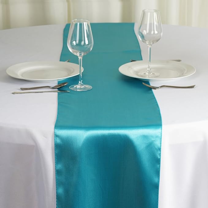 Balsa Circle 10 pcs 12 x 108 inch Turquoise Satin Table Runners Wedding Table Top Party Supplies Reception Linens Decorations - Image 5