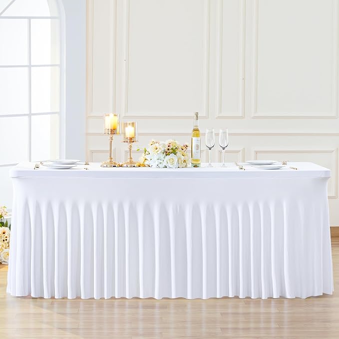 Besutolife 8 Pack White Spandex Tablecloth for 6ft Rectangle Tables Fitted Table Cloth Stretch Table Covers Skirt 6ft Rectangular Tablecloths for Banquet Parties Wedding Decorations - Image 9