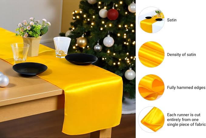 VDS Pack of 6 Satin Table Runners 12" x 108" - Charmeuse Sateen Silk Centerpiece Cloth Linen for Wedding Birthday Graduation Engagement Ceremony Event Party Banquet Table Decoration (Yellow Gold) - Image 6
