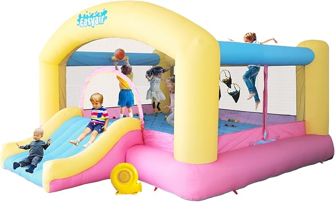 Large Bounce House for Big Kids, 14.8 x 14.5 FT Inflatable Bouncer Jumper Slide with 650W Blower, Basketball Hoop, Throw Ball Game, Ball Pits