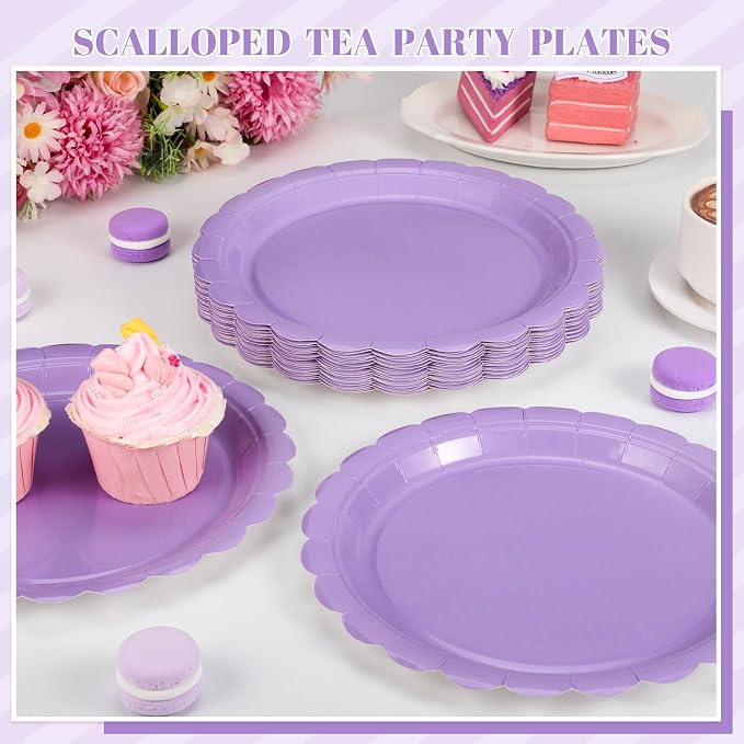 NatNarr 30 Pcs Purple Paper Plates 9" Scalloped Halloween Dessert Plates | Light Purple Cake Plates Lavender Party Dinner Plates for Halloween, Wedding, Bridal Shower, Birthday, Mermaid - Image 8
