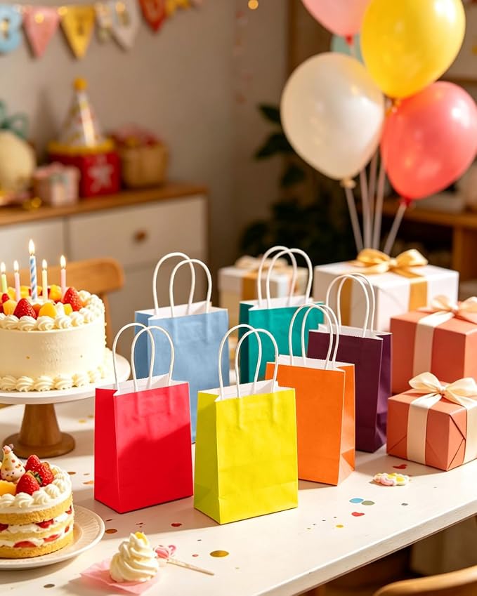 qiqee 600Pcs Small Paper Gift Bags with Handles - Party Favor Bags - 24 Solid Colors(15x21x8cm/6"x8.3"x3.15") - Image 8