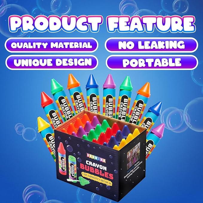 (Pack of 288) Mini Crayon Bubbles for Kids 1 Fl Oz Bulk Bubbles for Kids & Bubble Wand Bottles in Assorted Crayons Shape Colors Non-Toxic Mini Bubbles Party Favors, Outdoor Toys for Goodie Bags