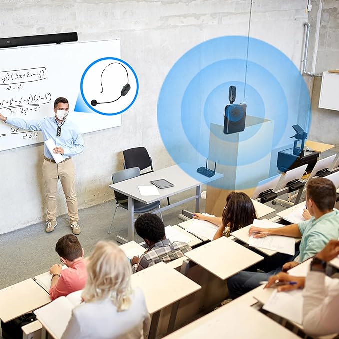 2.4G Wireless Microphone Headset, UHF Wireless Headset Mic and Handheld Mic 2 in 1, 165FT Range, 3.5mm & 6.35mm Jacks, Ideal for Teaching, Fitness, Yoga, PA System, Amplifier, Training (Black)