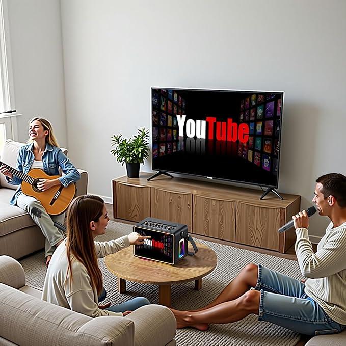 Smart Karaoke Machine with Lyrics Display, 12.1 Inch IPS Touch Screen, Two Wireless Microphones, Portable Bluetooth Speaker PA System for Home Outdoor Party (Large)