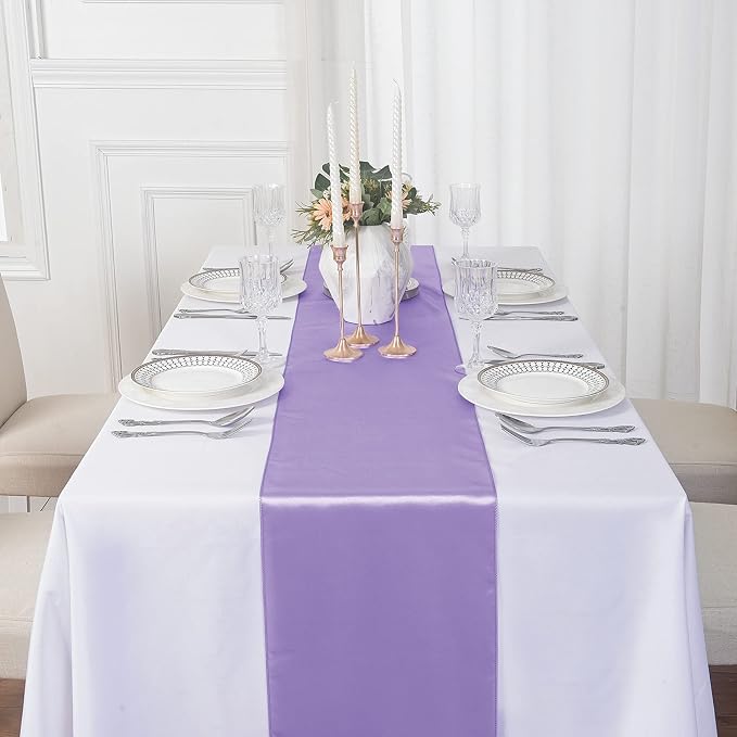 12Pack Table Runner 12 x 108 Inches Satin Silk Table Runner for Wedding, Birthday Party, Banquets, Graduations Decoration, fit Rectange and Round Table-Lavender - Image 7