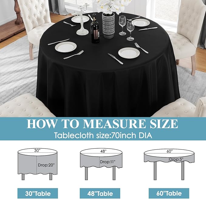 VidaFete 10 Pack 70inch Round Black Tablecloth for 20"-58" Tables | Polyester Table Cloth, Stain and Wrinkle Resistant Table Cover for Dining Kitchen Party Wedding Banquet Buffet Decoration - Image 7