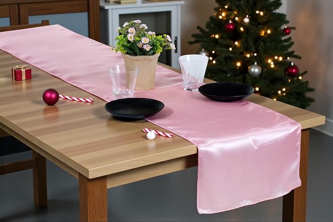 Satin Table Runners 12 x 108 Inch Long, Charmeuse Sateen Silk Runners Wedding Reception Birthday Graduation Engagement Party Hotel Restaurant Banquet Decoration-Blush Pink - Image 7