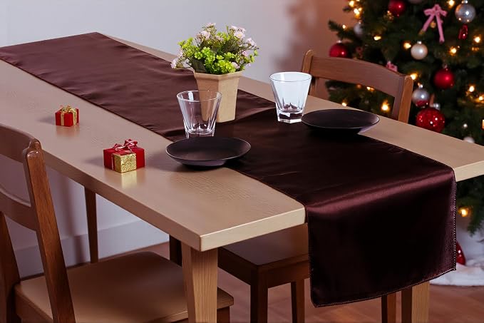 50 PCS Satin Table Runners 12 x 108 Inch Charmeuse Sateen Silk Table Runner for Indoor Outdoor Wedding Reception Birthday Graduation Party Event Banquet Dining Table Decoration - Burgundy - Image 7