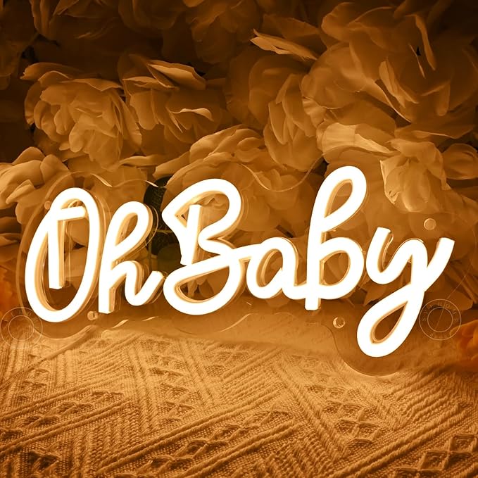 SYLHOME Oh Baby Led Neon Light Sign Nursery Bedroom Wall Decor Sign Baby Shower Kids Birthday Christmas Party Backdrop Decor 11.8" X 5.1" USB