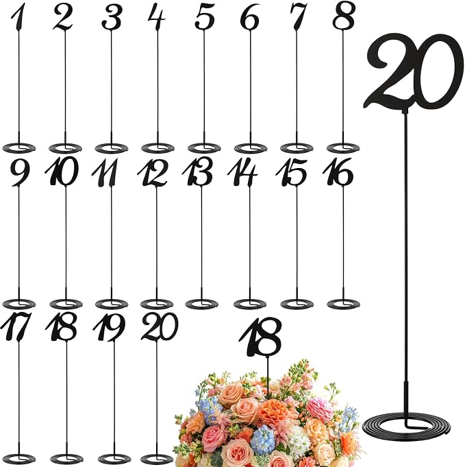Novabright 20 Pcs Metal Table Numbers 1-20 Numbers for Wedding Reception, 10 Inch Stainless Steel Table Number Signs with Sturdy Holder Base for Banquet, Party, Restaurant & Event Decor(Black) - Image 9