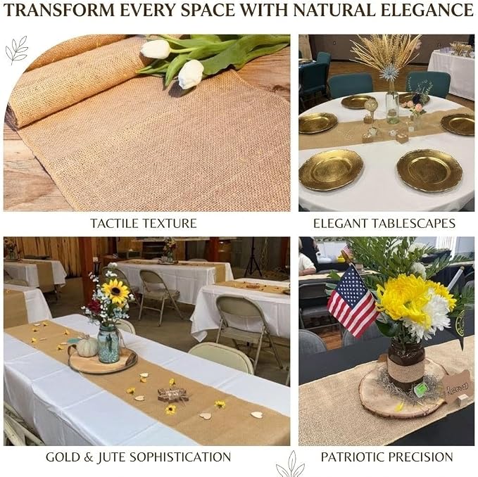 2 Pack Natural Burlap Table Runners (12 x 72 Inch) | Rustic Jute Table Runners for Wedding, Farmhouse, Thanksgiving, Coffee Table Decor Cover, Fall Décor & Parties - Image 8