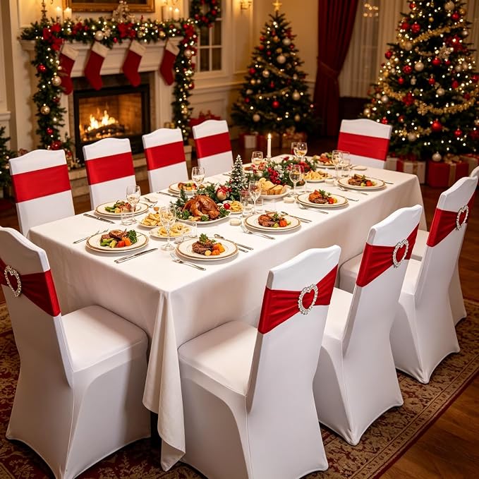 100PCS Spandex Stretch Red Chair Sashes Bows Universal Elastic Chair Cover Bands Ties with Buckle Slider for Wedding Party Birthday Reception Event Banquet Decoration(Red) - Image 8