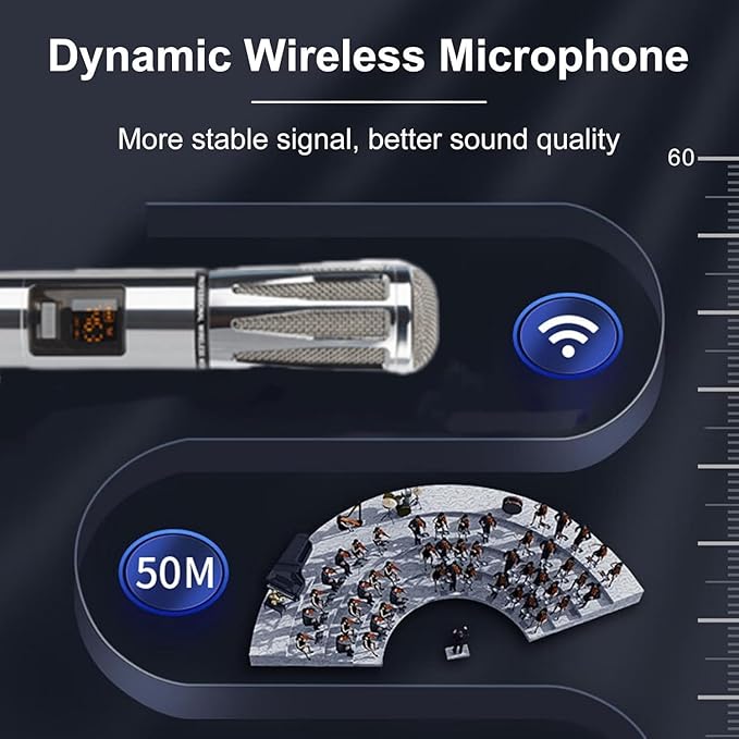 Handheld Wireless Microphone, Metal Version Rechargeable Wireless UHF Microphone,240Ft, Handheld Dynamic Wireless Mic for Large Stage Singing Karaoke Wedding DJ Party Speech Church Class high-end Mic