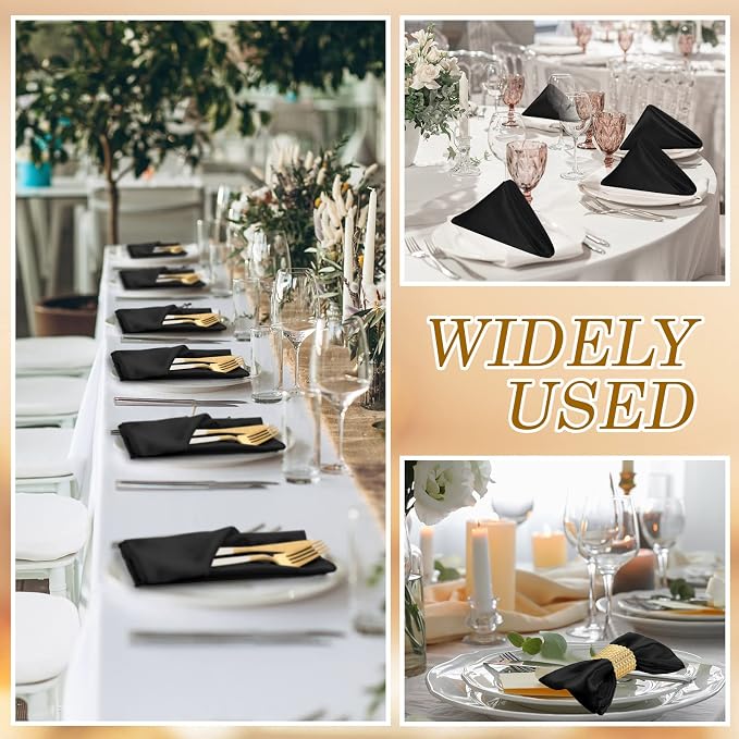 150 Pcs Satin Napkin Bulk 17 x 17 Inch Square Silk Table Napkin Soft Dinner Napkins Decor Elegant Satin Weddings Party Napkin for Wedding Parties Banquet Restaurant Decoration Supplies (Black) - Image 6