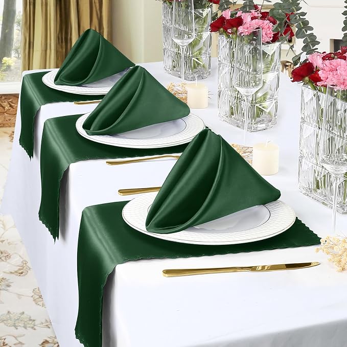 Homiest Forest Green Satin Napkins 20x20 Inch, 100 Pack Scalloped Edges | Silky Smooth Texture, Fade-Resistant Reusable, for Weddings Banquets Parties, Seamless One-Piece Design, Hand Wash Care - Image 7