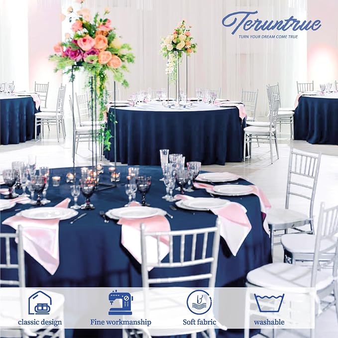 Teruntrue 10 Packs Premium Round Tablecloth 120 Inch Navy Blue Polyester Table Cloth Bulk Washable Fabric Tablecloths Cover for Wedding Party Banquet Buffet Holiday Dinner (120 Inch) TC534H - Image 6