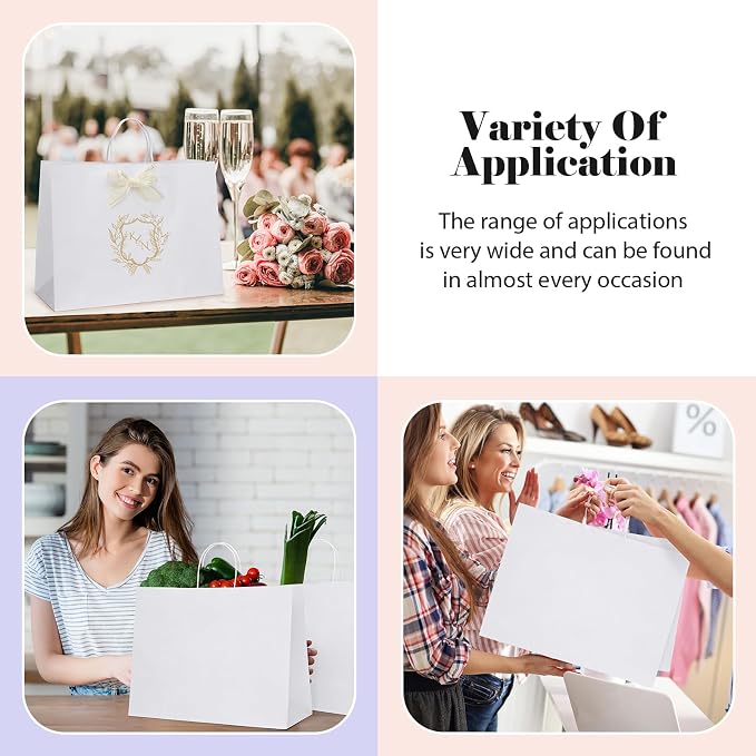 GSSUSA White Paper Bags with Handles, Large Gift Bags 16x6x12, 25 Pack | Sturdy Kraft Shopping Bags for Small Business, Boutique, Party Favors, Valentine's Day, Crafts, and Gift Packaging. - Image 9