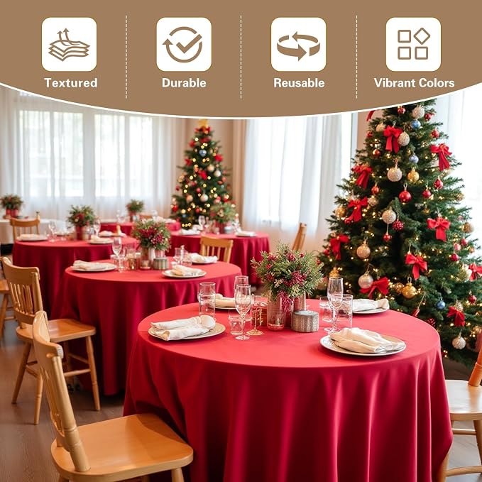 sancua 8 Pack Christmas Red Round Tablecloth 108 Inch Fit 42-96 Inch Tables | Circle Polyester Fabric Table cloth for Wedding Party Reception Banquet Birthday, Washable Formal Covers - Image 9