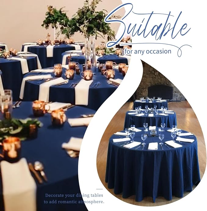Showgeous 12 Pack Navy Blue Polyester 120 Inch Round Tablecloths | Soft polyester, wrinkle resistant, fade resistant, smooth finish, fine stitching, folded hems, reusable, machine washable - Image 8