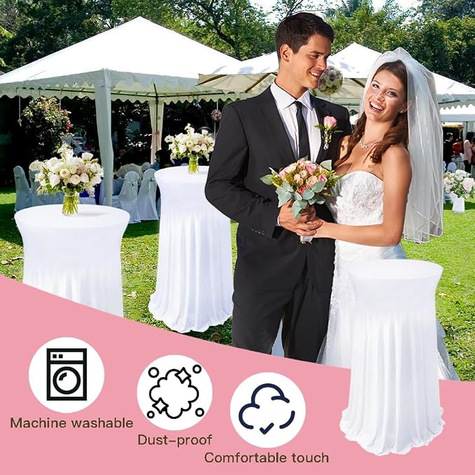 6 Pack Round Spandex Cocktail Table Tablecloth with Skirts, 32 x 43 Inch White Spandex High Top Cocktail Table Covers, Stretch Fitted Round Cocktail Tablecloths for High Top Bar Party Wedding Banquet - Image 7