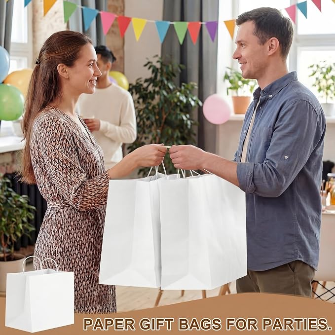 Marspark 60 Pack White Paper Bags with Handles, 12 x 8 x 13 Inch Extra Large Kraft Shopping Bags, 120 Gsm Thick Wide Bottom, Holds up to 15 Lbs for Retail, Small Business, Bakery, Pastries & Gifts - Image 8