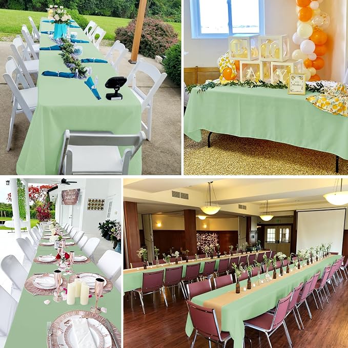 6 Pack Tablecloth 60 x 126 inch Polyester Table Cloth for 8 Foot Rectangle Tables,Stain and Wrinkle Resistant Washable Fabric Table Covers Polyester Sage Green Tableclothes for Wedding,Party,Banquet - Image 8