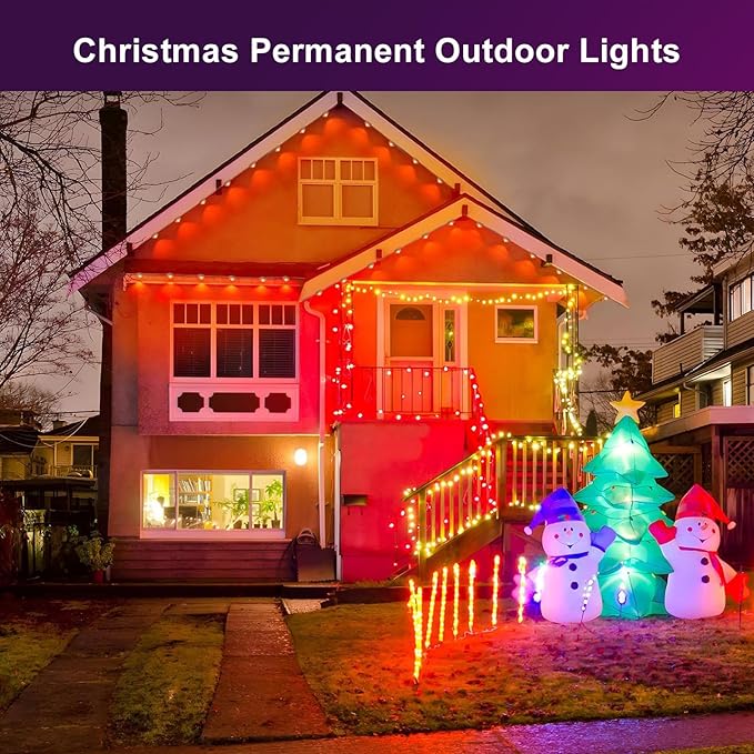 100ft Permanent Outdoor Lights for House, RGBCW LED Eaves Lighting with Smart APP/Remote Control, 66 Dynamic Scene Modes, IP67 Waterproof Outside String Lights for Christmas, Party, Daily