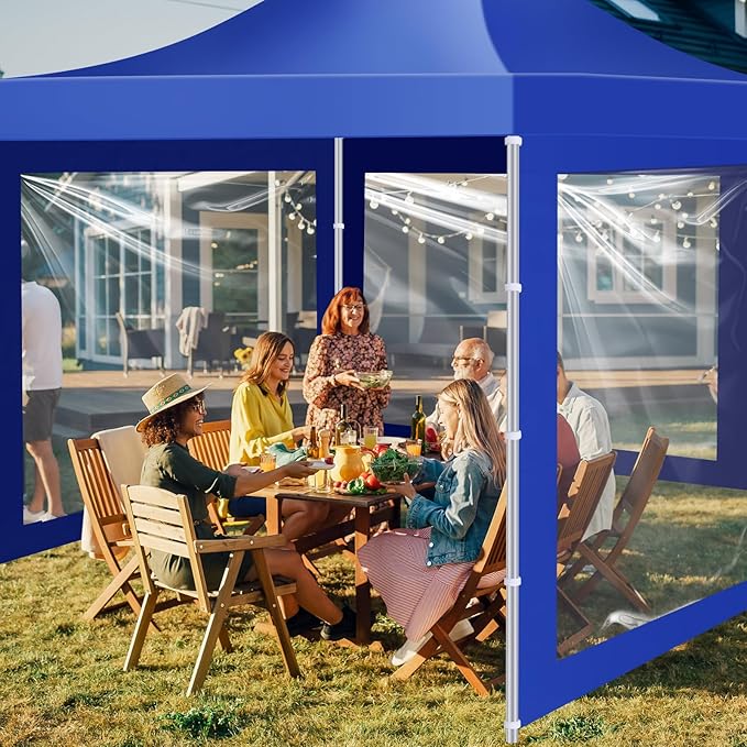 3 Pcs Clear Canopy Sidewalls with Black Storage Bag Window Sidewall for 10 x 10 Inch Tent Waterproof Shade Wall, Sunwalls Only, Canopy Tent Not Included, No Zipper(Blue)