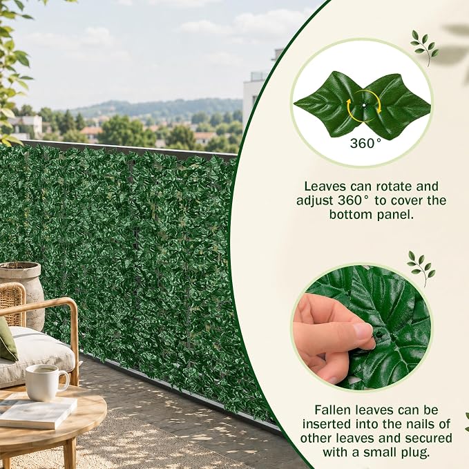 Artificial Ivy Privacy Fence Wall Screen, 20"X20" 36P(98.6 sqft) UV-Anti Faux Greenery Backdrop, Fade-Proof Ivy Vine Leaf Hedges Fence Panels for Patio, Garden, Backyard, Indoor Outdoor Greenery Decor - Image 8
