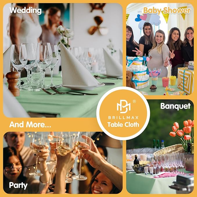 BRILLMAX 6 Pack Sage Green Tablecloths 60x126 Inch for 8ft Rectangle Tables | 150 GSM Polyester Fabric, 15" Standard Drop, Water, Stain & Wrinkle Resistant Cloth Cover for Wedding Reception Banquet Party - Image 9