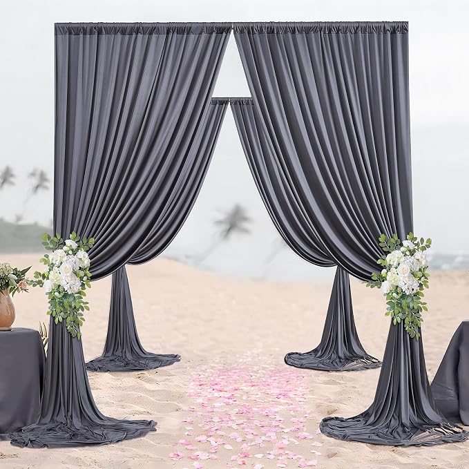 40ft×10 ft Wrinkle Free Grey Backdrop Curtain for Parties, 8 Panels 5×10 ft Soft Silky Polyester Charcoal Photo Backdrop Drapes for Birthday Baby Shower Baptism Wedding Photography - Image 8